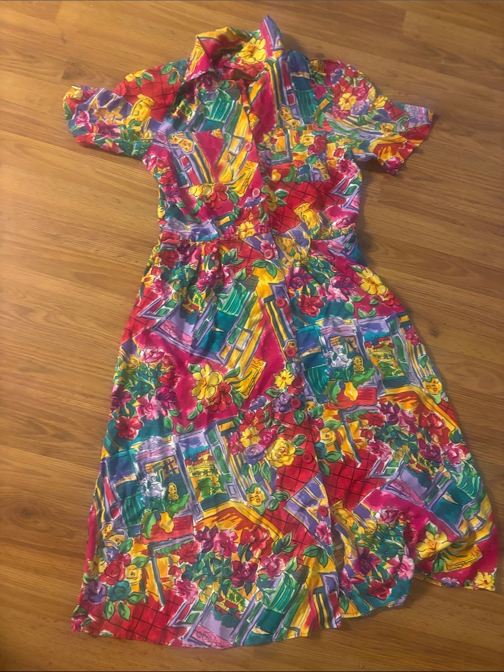 Women’s Vintage Bright Multi-Color Floral Casual Dress